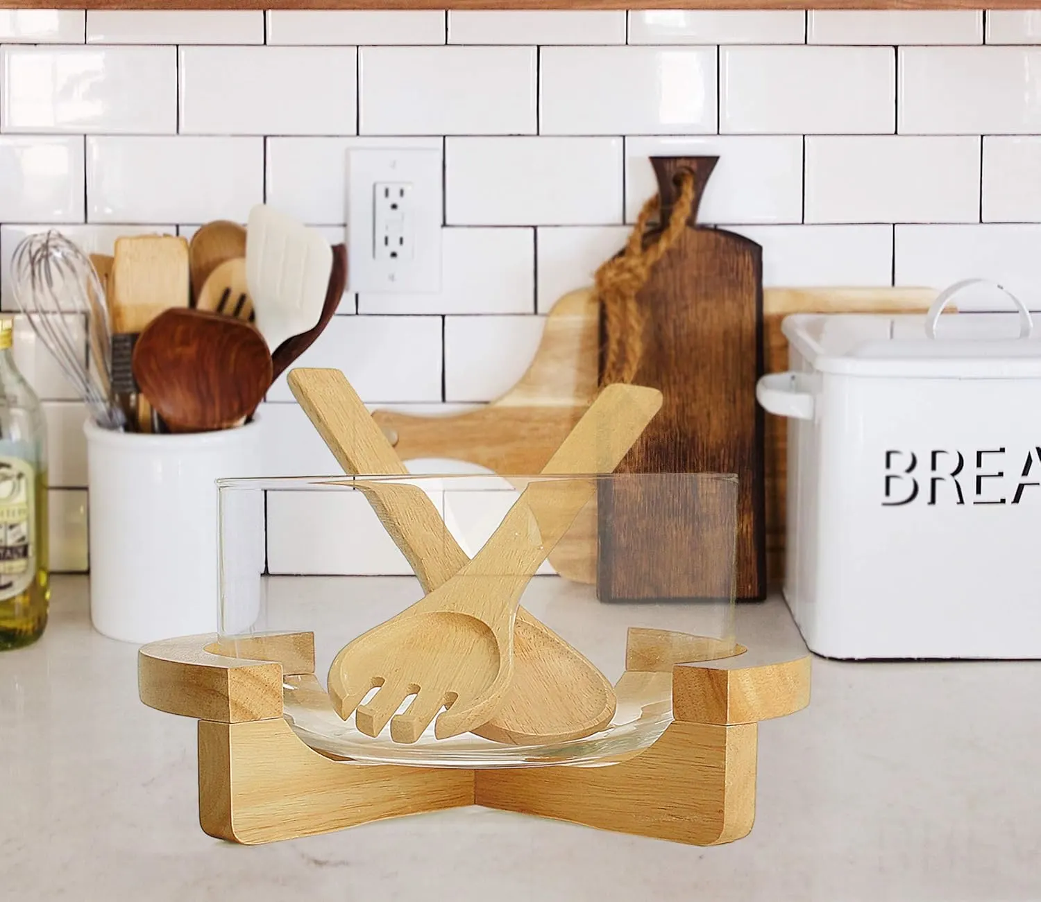 glass salad bowl wood 2