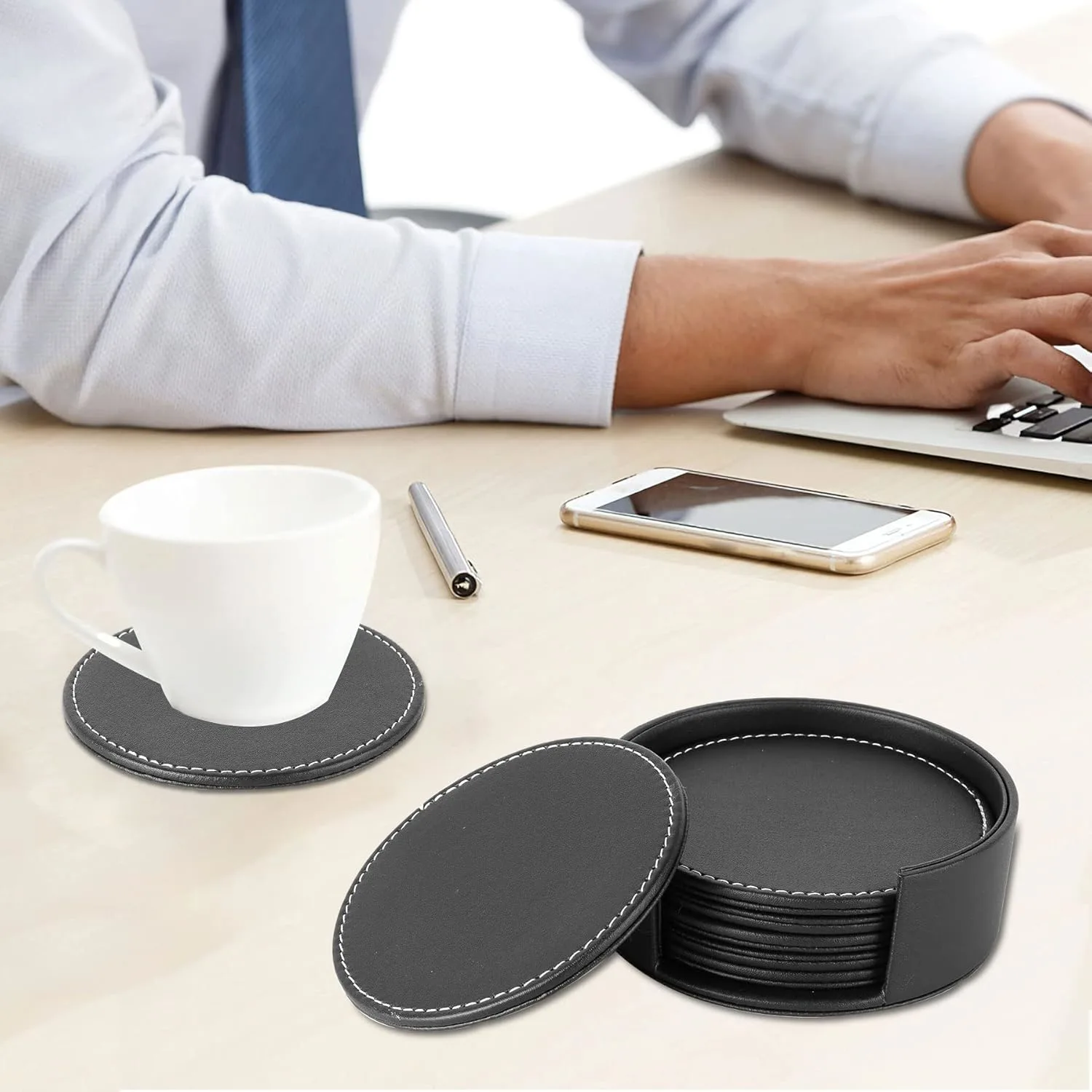 leather drink coasters set 2