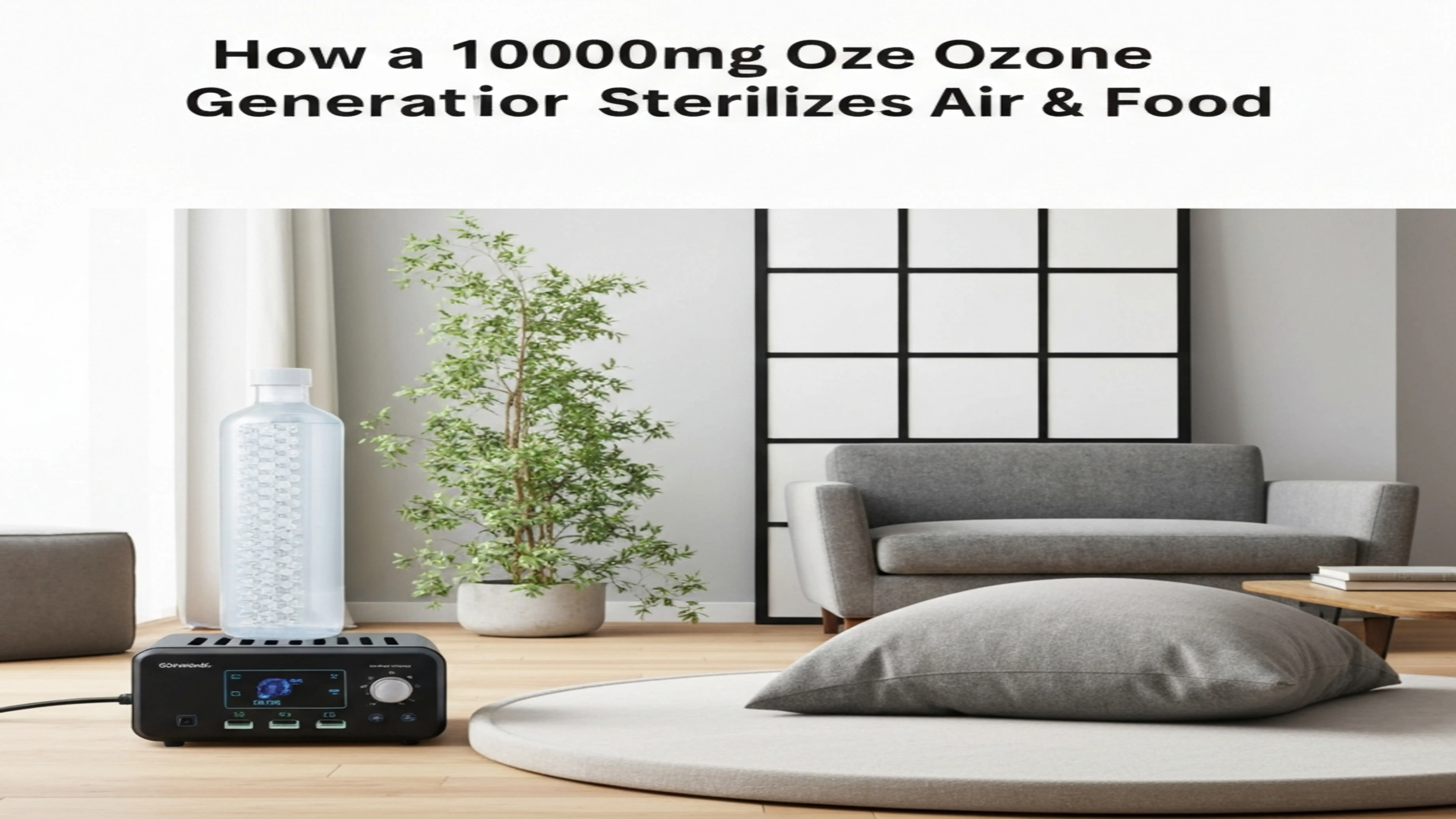 A 10000mg ozone generator sterilizing air and food.