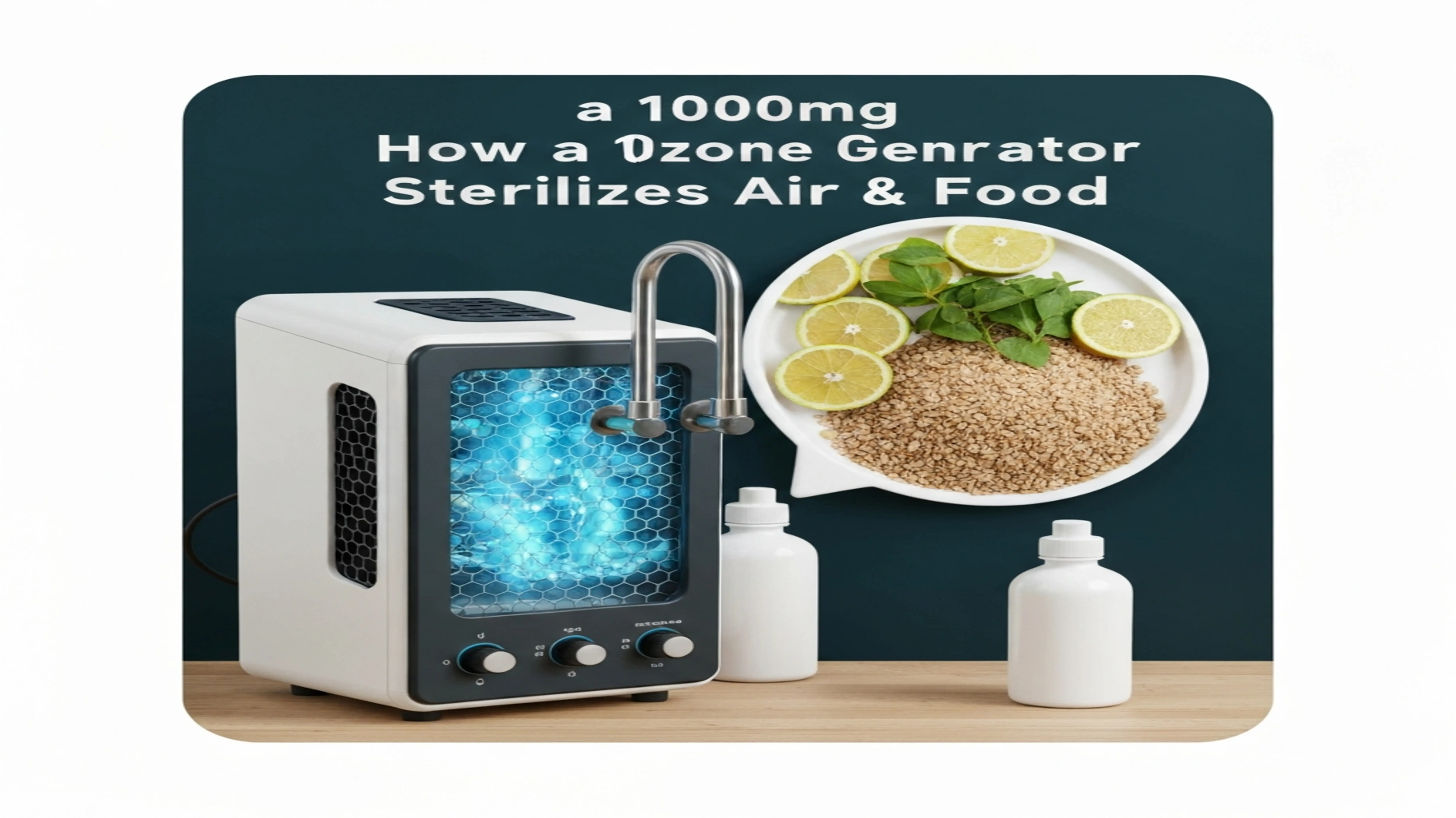A 10000mg ozone generator sterilizing air and food.